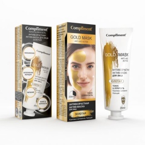 Фотография Compliment Goldmask Антивозрастная актив-маска для лица ЗОЛОТАЯ Тонус&Упругость 80мл • арт.875337