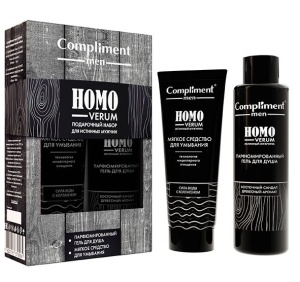 Фотография Compliment Подарочный набор №1710 • Men Homo verum • Парфюмированный Гель для душа 200мл +Мягкое Средство для умывания 80мл • арт.879564***
