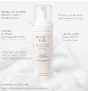 RELOUIS SKIN Пенка-Мусс Увлажняющая для ежедневного умывания с алоэ вера, ниацинамидом CLEAN & CARE,