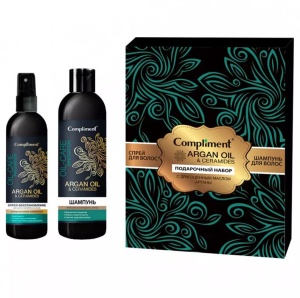 Фотография Compliment Подарочный набор №1243 Argan Oil & Ceramides • Шампунь 250мл+Спрей-восстановление для волос 200мл • арт.647544