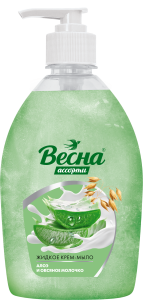 ПКК Весна Ассорти • Жидкое Крем-Мыло • • 500г "Алоэ и Овсяное молочко" • арт.5219 Фотография ПКК Весна Ассорти • Жидкое Крем-Мыло • • 500г "Алоэ и Овсяное молочко" • арт.5219