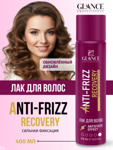 Фотография  Glance Professional Лак для волос ВЛАГОСТОЙКАЯ ФИКСАЦИЯ Anti-Frizz Recovery, 400 мл