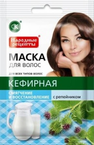 Фотография Фитокосметик МАСКА для волос • 30 мл Кефирная с репейником смягчение и восстановление Народные Рецепты • 30мл • арт.1911