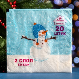 Фотография Лилия Салфетки бумажные • Снеговичок • 2 слойные • 33х33см • 20шт. • №7854