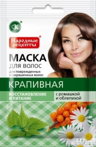 ФИТОКОСМЕТИК МАСКА натуральная для волос КРАПИВНАЯ С РОМАШКОЙ И ОБЛЕПИХОЙ, для повр и окраш волос