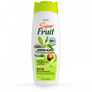 ВИТЭКС Super FRUIT АВОКАДО+фруктовый микс ШАМПУНЬ для волос ГЛАДКОСТЬ и БЛЕСК SOS-восстановление (бе