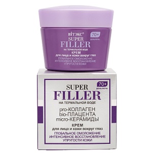 Фотография  ВИТЭКС SUPER FILLER на термальной воде Крем для лица и кожи вокруг глаз день/ночь 70+ Глобальное Омоложение и Восстановление Упругости кожи, 45мл