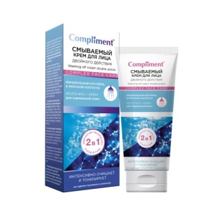 Фотография Compliment Смываемый крем для лица двойного действия минеральный коктейль и морской коллаген Молочко + Крем для нормальной кожи, 100мл • арт. 874859