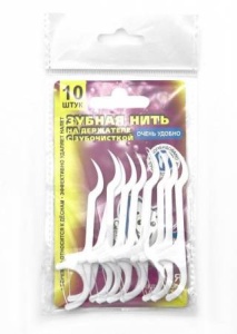 VILSEN Зубная нить на держателе с зубочисткой 10 штук в пакете