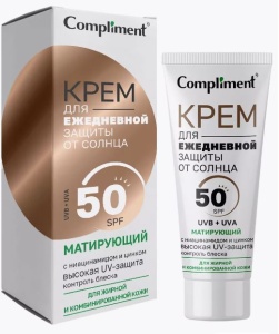 Фотография Compliment Compliment Крем МАТИРУЮЩИЙ для ежедневной защиты от солнца SPF 50 для ухода за жирной и комбинированной кожи, 50 мл арт.917490