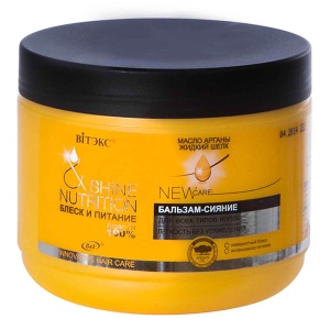 Фотография Витекс Блеск и Питание Бальзам для волос BASIC • Hair Care-сияние Масло АРГАНЫ + Жид шёлк для всех типов волос, 500мл, код 03 20