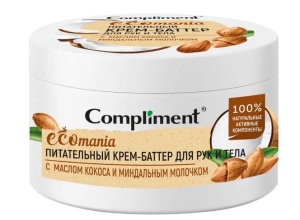 Compliment ECOMANIA Крем-баттер для рук и тела ПИТАТЕЛЬНЫЙ  с маслом кокоса и миндальным молочком 25