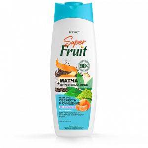 Фотография Витекс Витэкс • Super Fruit • МАТЧА + фруктовый микс • Шампунь для волос • Свежесть и Очищение • Для нормальных и склонных к жирности волос (без силиконов) • 500мл