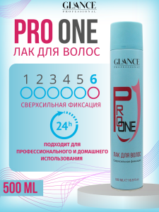 Фотография Glance Professional Лак для волос профессиональный • Pro One Hair • Сверхсильная Фиксация • 500мл