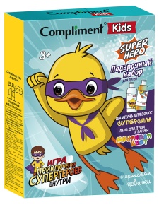Фотография Compliment Подарочный набор №1907 Kids Superhero c ароматом жвачки (Пена для душа 200 мл + Шампунь для волос 200 мл + Игра) • арт.913119