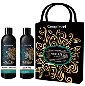Фотография Compliment Подарочный набор • №1242 • Argan Oil & Ceramides • Роскошь натурального ухода • Шампунь 250мл +Экспресс-бальзам 250мл • арт.647520