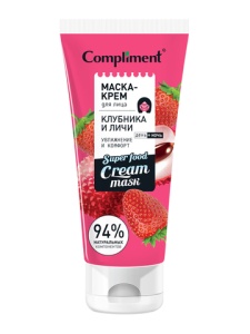 Compliment SuperFood Маска-КРЕМ д/лица КЛУБНИКА и ЛИЧИ увлажнение и комфорт,130мл/14шт, арт.910408