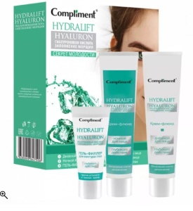 Фотография Compliment Подарочный набор №1132 • Hydralift Hyaluron • Гель-филлер для глаз 25мл + Крем дневной и ночной • арт.647506