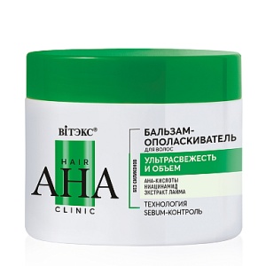 ВИТЭКС HAIR AHA Clinic Бальзам-Ополаскиватель для волос УЛЬТРАСВЕЖЕСТЬ и ОБЪЁМ, 300мл