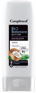 Фотография Compliment Biobotanica Active БАЛЬЗАМ Кокос для сухих и окрашенных волос ВОССТАНОВЛЕНИЕ и БЛЕСК с термозащитой, 200мл • арт.879359