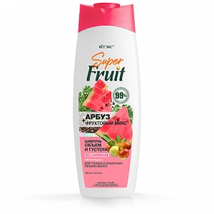Фотография Витекс Шампунь для волос • Super FRUIT • АРБУЗ + фруктовый микс • ОБЪЁМ и ГУСТОТА • 500мл