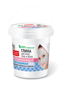 Фотография Фитокосметик Глина • ВАЛДАЙСКАЯ белая Омолаживающая для лица,тела,волос Народные Рецепты • банка 155мл • арт.7750