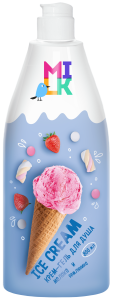 КЛЕВЕР Крем-Гель для душа MILK 800мл Молоко и Земляника