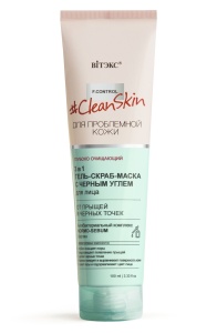 Фотография Витекс CLEAN SKIN • для проблемной кожи ГЕЛЬ-СКРАБ-МАСКА для лица от прыщей и чёрных точек с углём 100мл, код 50 31