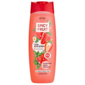 Фотография Витекс Гель для душа на фруктовой воде • SPICY FRUIT • Увлажнение и Гладкость • Клубника-Мята-Базилик • 515мл