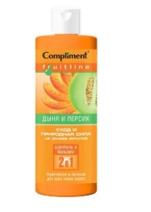 Фотография Compliment Fruit Line • Шампунь-Бальзам 2-в-1 • ДЫНЯ и ПЕРСИК • Укрепление и Питание • Для всех типов волос • 400мл • арт.793486