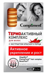Фотография Compliment Термоактивный комплекс для волос с экстрактом красного перца "АКТИВНОЕ УКРЕПЛЕНИЕ и РОСТ", ампулы 8х5 • арт.642358