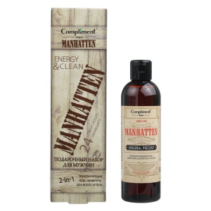 Compliment ПН №1750 men Manhatten (Универсальный Гель д/тела и волос, 250мл + мочалка)/12шт, арт.640