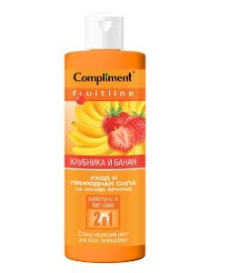 Фотография Compliment Fruit Line • Шампунь-Бальзам 2-в-1 • КЛУБНИКА и БАНАН • Стимулирующий рост волос • Для всех типов волос • 400мл • арт.793509
