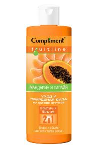 Фотография Compliment Fruit Line • Шампунь-Бальзам 2-в-1 • МАНДАРИН и ПАПАЙЯ • Блеск и Объём  • Для всех типов волос • 400мл • арт.793493