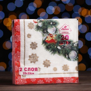 Фотография Лилия Салфетки бумажные • Еловый декор • 2 слойные • 33х33см • 20шт • №6352