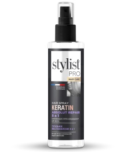 Фотография  GLOBAL BIO COSMETIC "STYLIST PRO hair care" Кератиновый СПРЕЙ-КОНДИЦИОНЕР для волос однофазный ТОТАЛЬНОЕ ВОССТАНОВЛЕНИЕ 8 в1, 190 мл  арт.GB-8099