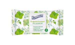 Фотография Romax Салфетки влажные • С ароматом Алоэ и Зелёного Чая • 15шт