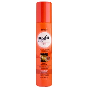 ВИТЭКС KERATIN & ЖИДКИЙ ШЕЛК Лак для волос СУПЕРОБЪЕМ и БЛЕСК Сверхсильная фиксация 215мл